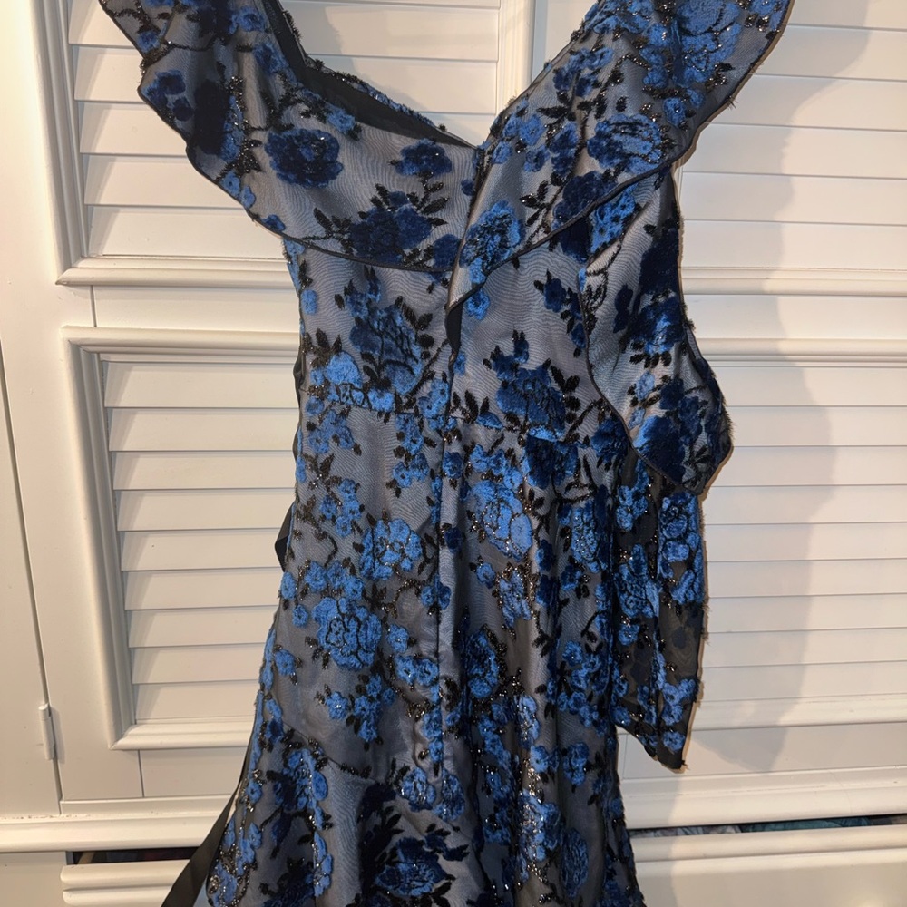 Self-Portrait One Shoulder Velvet Devoré Mini Dress Blue NWT Size 0 - Picture 9 of 17